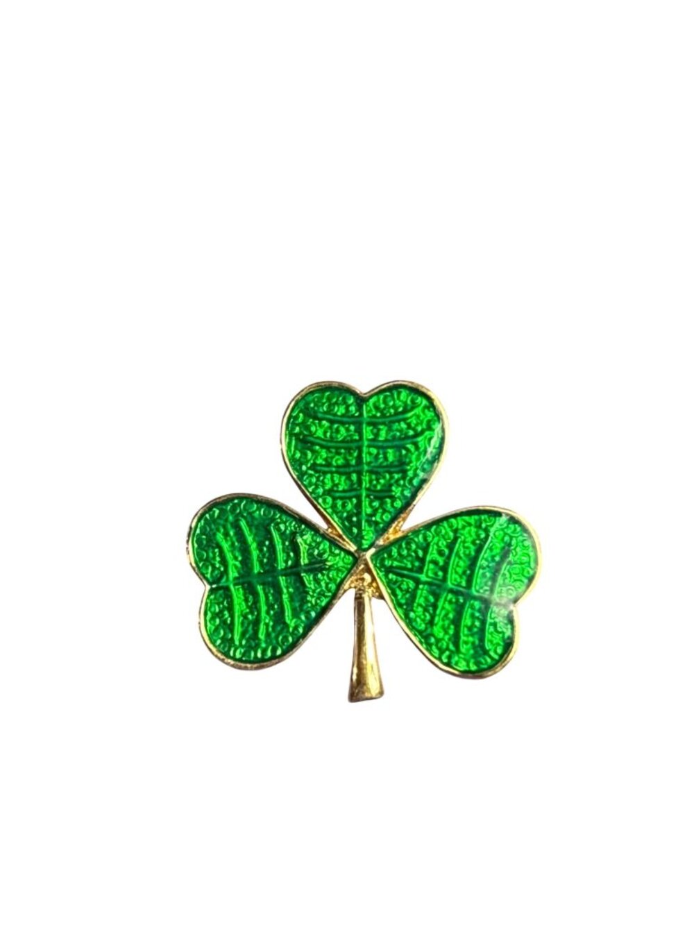 Vintage Britain Marked Shamrock Clover Brooch Pin Green Enamel Goldtone 0.75 in